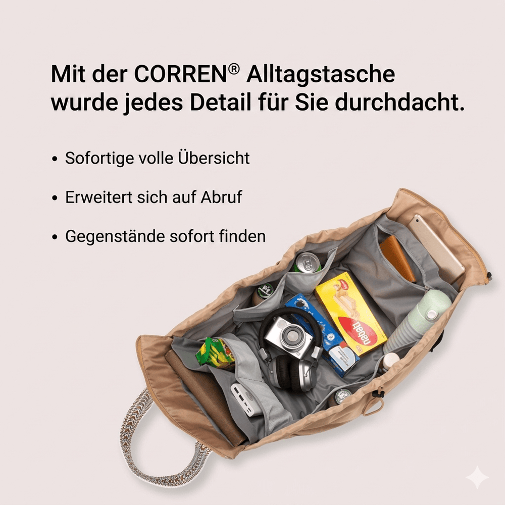 Damen Organizer Tasche mit 15 Fächern. Wasserabweisende Handtasche von CORREN® für den Alltag.